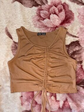 SHEIN Tan Ribbed Ruched Crop Tank Top Size M
